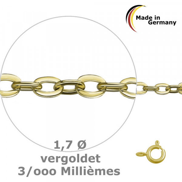 9502VG Anker-Kette geschlagen 1,7 925/- 3/000 vergoldet