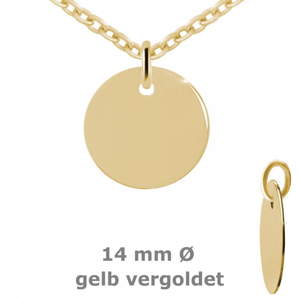 3703VG Anhänger Gravurplatte rund 14,0 925/- vergoldet