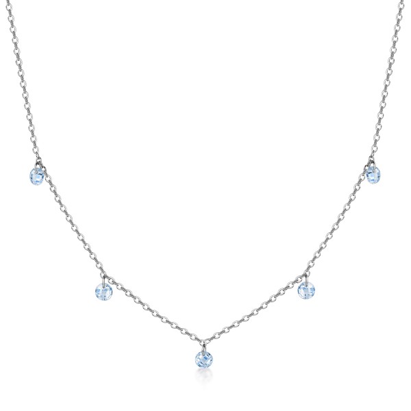 9864COaq-41+3 Collier Kristallsteine Aqua 925/- rhodiniert