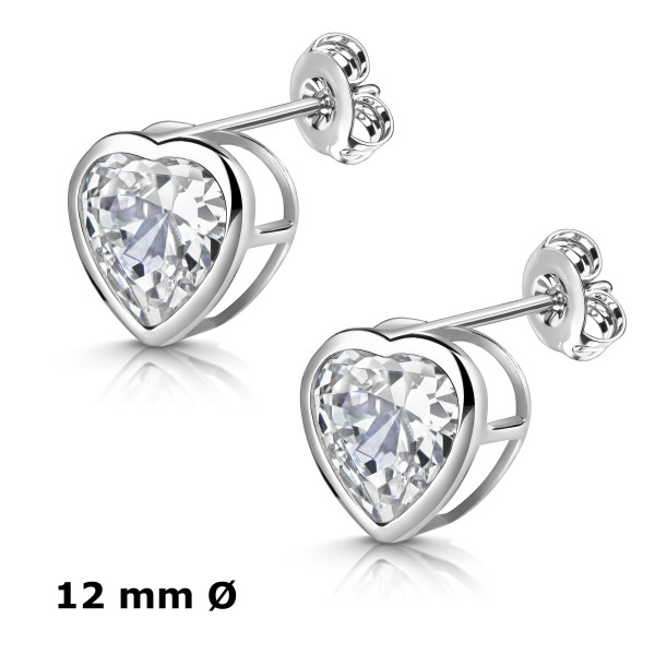 3452 Ohrstecker Herz 12 mm Ø 925/- rhodiniert