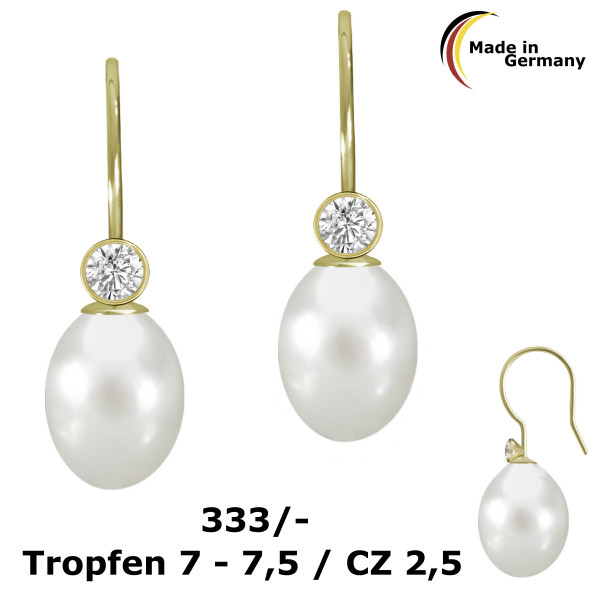 002211-300855--2211Tcz Perl-Ohrhaken Tropfen 7-7,5/CZ 2,5 333/-