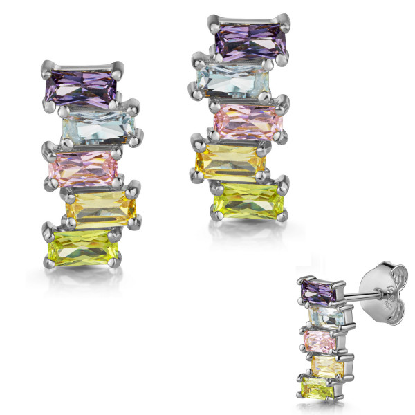 8910RHos Ohrstecker Baguette Multi 925/- rhodiniert