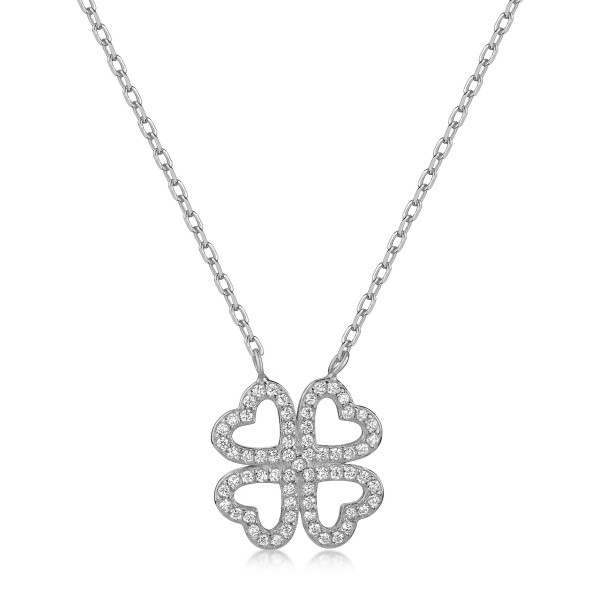 008771-201104-042--8771RH-42+3 Collier Kleeblatt CZ 925/- rhodiniert