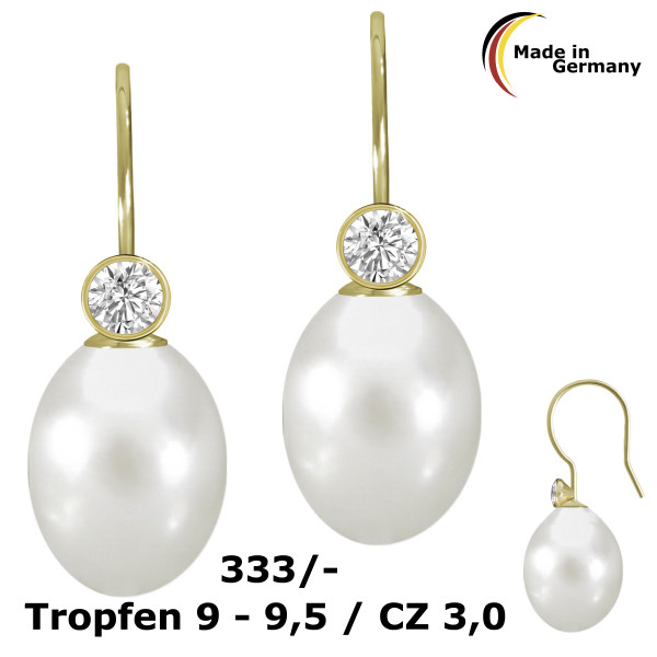 002214-300855--2214Tcz Perl-Ohrhaken Tropfen 9-9,5/CZ3,0 333/-