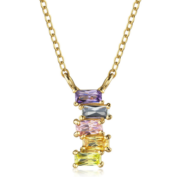 8910VGco Collier Baguette Multi 925/- 3/000 vergoldet