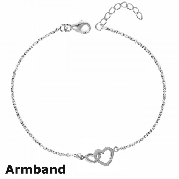 3620RHab-16+3 Armband Herzen CZ 925/- rhodiniert