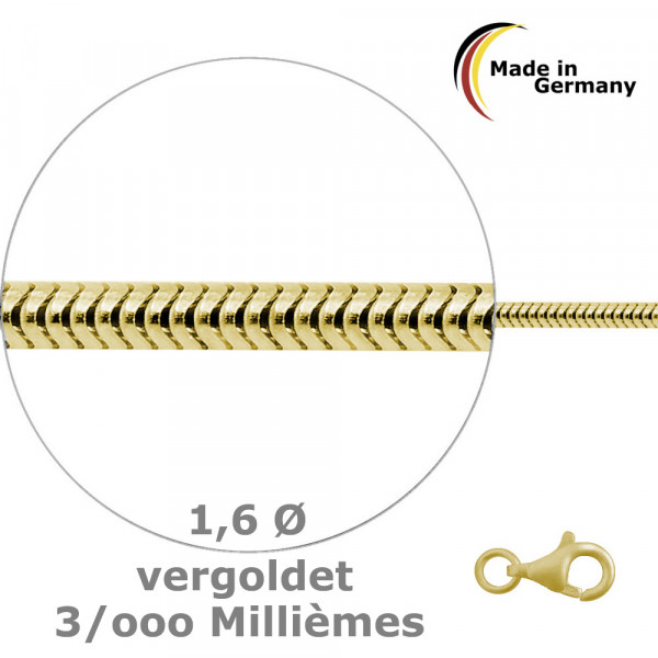 9685VG echte Schlangen-Kette 1,6 925/- 3/000 vergoldet