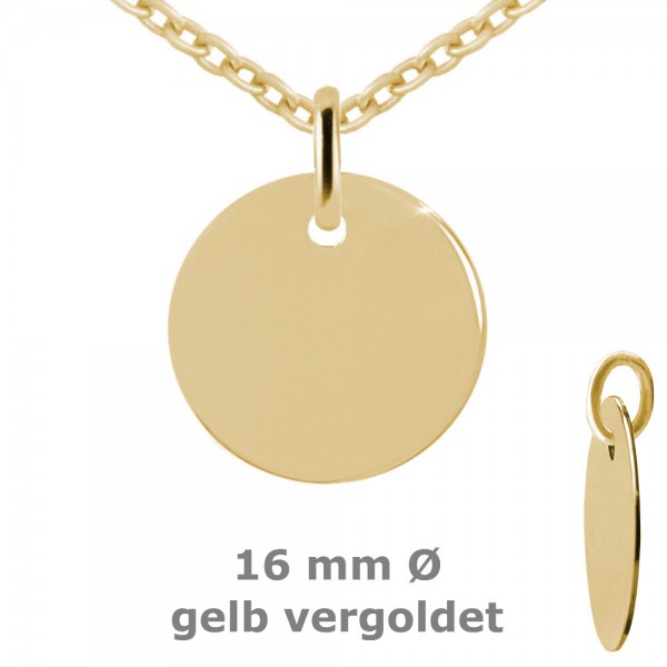 3704VG Anhänger Gravurplatte rund 16,0 925/- vergoldet