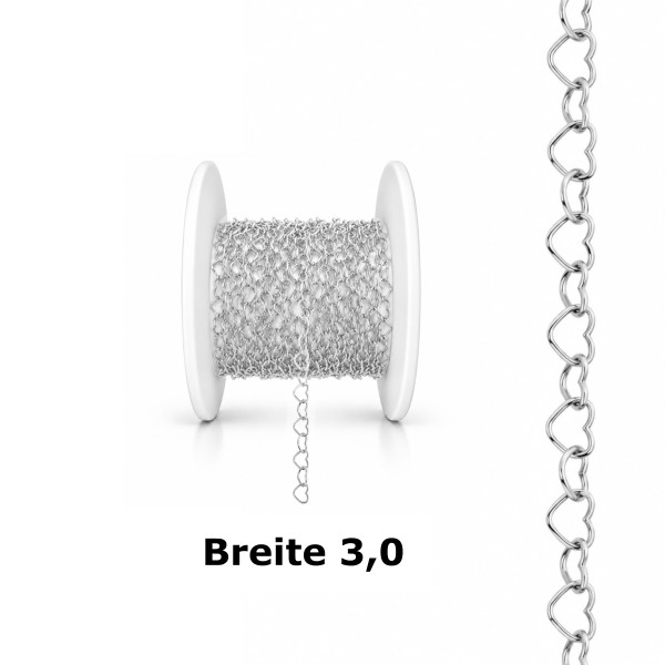 99730SW-100 Herz-Meterkette 3,0 925/- Silber Weiss