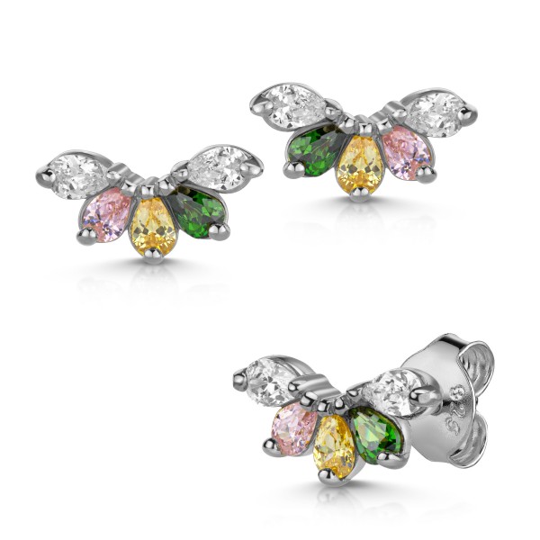 008909-200437--8909RHos Ohrstecker Flower Multi 925/- rhodiniert