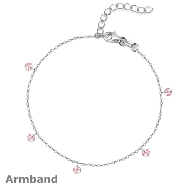 9864ABpi-16+3 Armband Kristallsteine pink 925/- rhodiniert