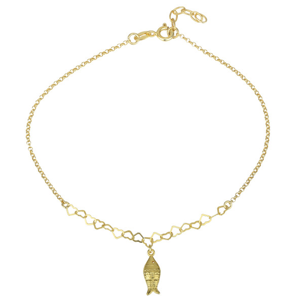 009441-231900-23--9441-23+2,5 Fußkette Fisch 925/- gelb vergoldet