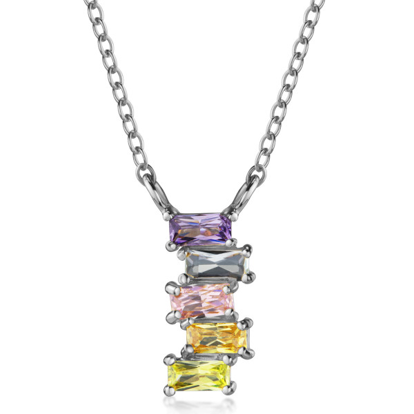 8910RHco Collier Baguette Multi 925/- rhodiniert
