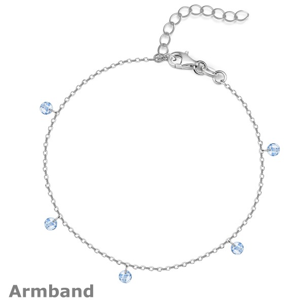 9864ABaq-16+3 Armband Kristallsteine Aqua 925/- rhodiniert