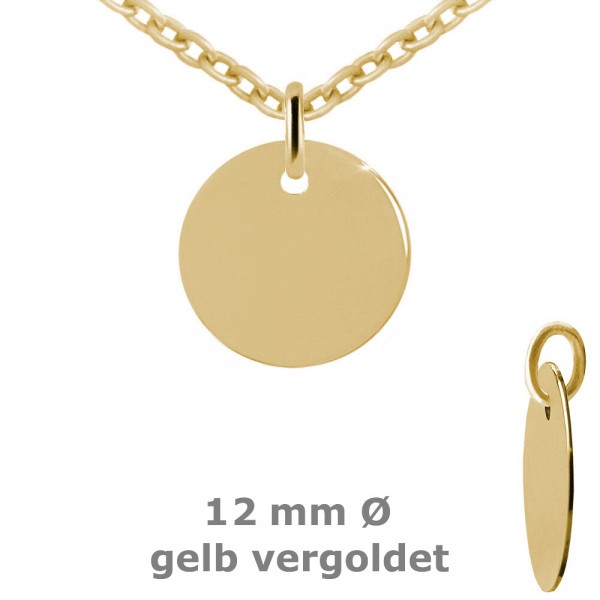 3702VG Anhänger Gravurplatte rund 12,0 925/- vergoldet