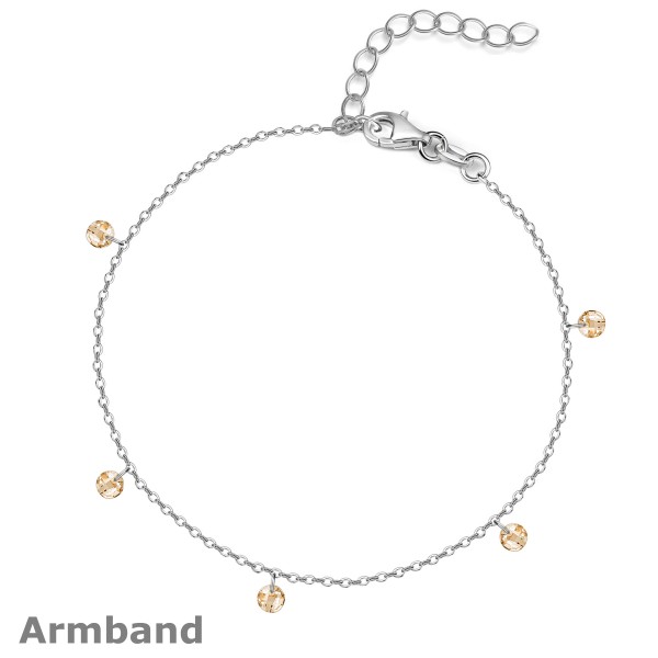 9864ABch-16+3 Armband Kristallsteine champagner 925/- rhodiniert