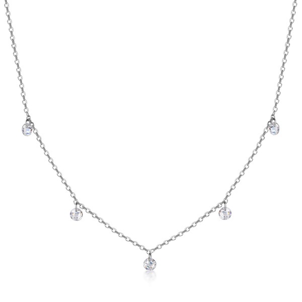 9864co Collier Kristallsteine weiss 925/- rhodiniert